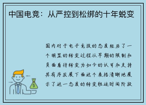 中国电竞：从严控到松绑的十年蜕变
