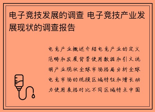 电子竞技发展的调查 电子竞技产业发展现状的调查报告